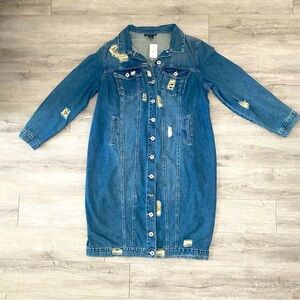 Ashley Stewart Distressed Denim Oversized Duster Jacket Womens Plus SZ 18/20